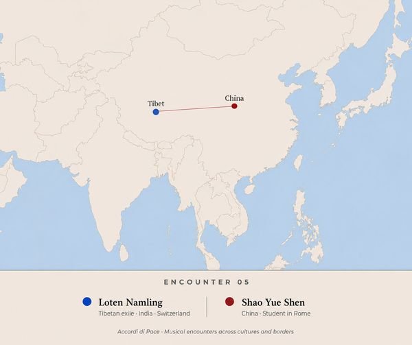 Locator map showing Tibet and China converging on Rome